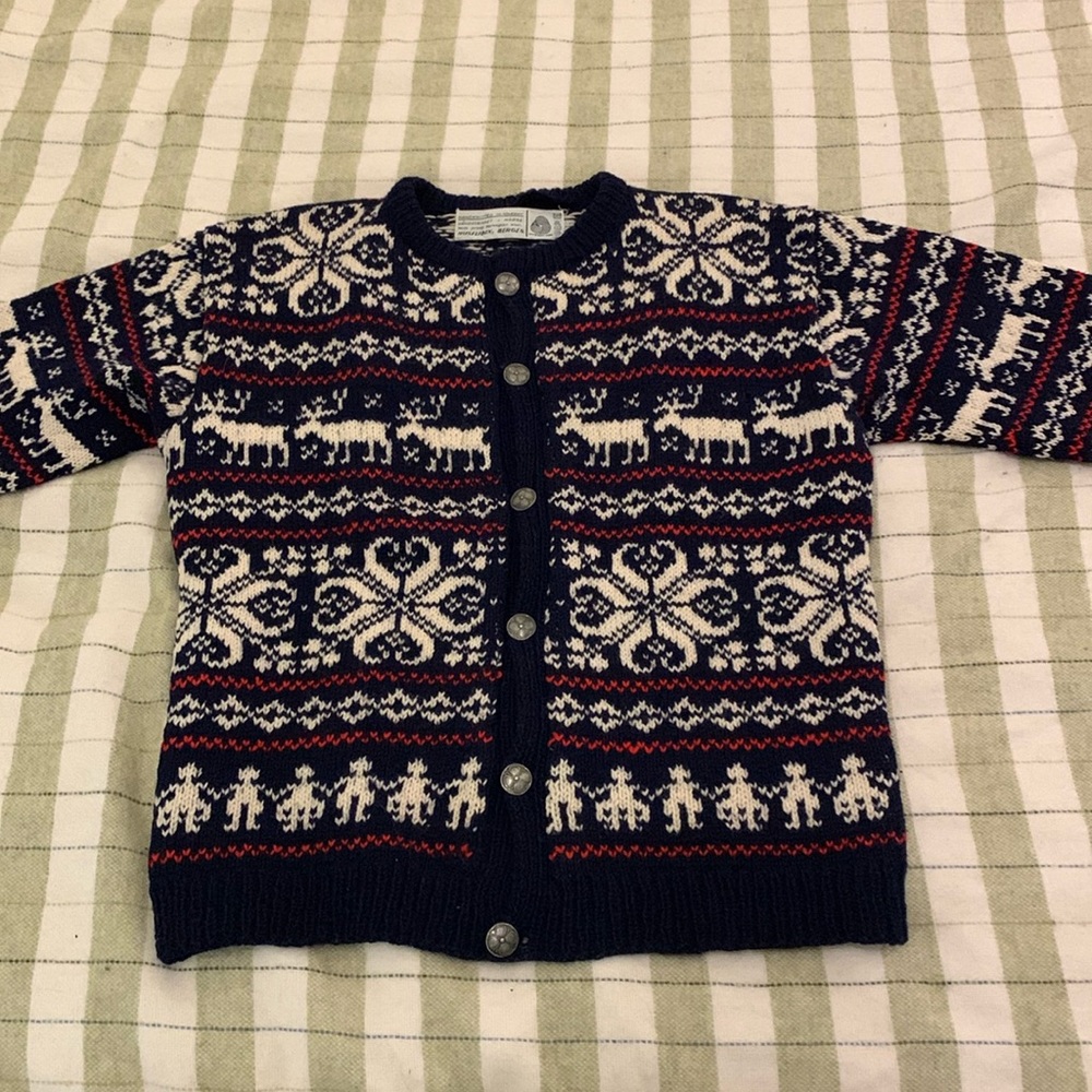 Vintage Norwegian Wool Ski Sweater Husfliden Bergen caribou, design hand knitted